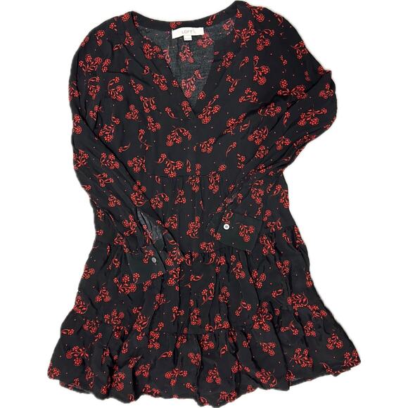 Ann Taylor LOFT Black Red Floral Goth Printed Women's A-Line Viscose Dress Sz XS - Picture 4 of 7